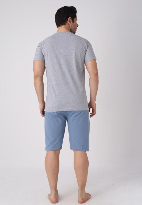 Pijama barbat cu maneca scurta si pantaloni 3/4, culoare gri , Engros